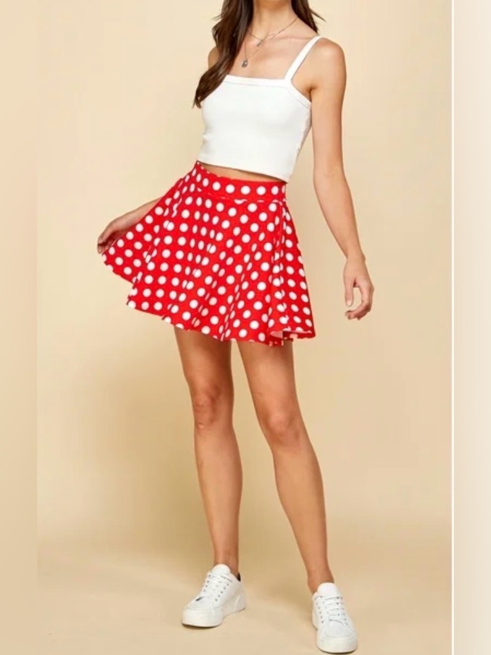 Red White Polka Dot Skater Skort Size Small Disney Minnie Mouse fit flare retro - Picture 5 of 11